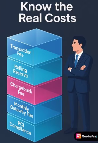 A transparent stacked visual of high-risk credit card processing fees showing cost components clearly to the merchant.